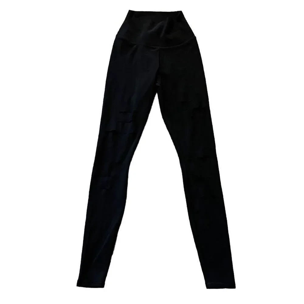ALO YOGA Black Full Length  Leggings with Front Slits Size XXS
